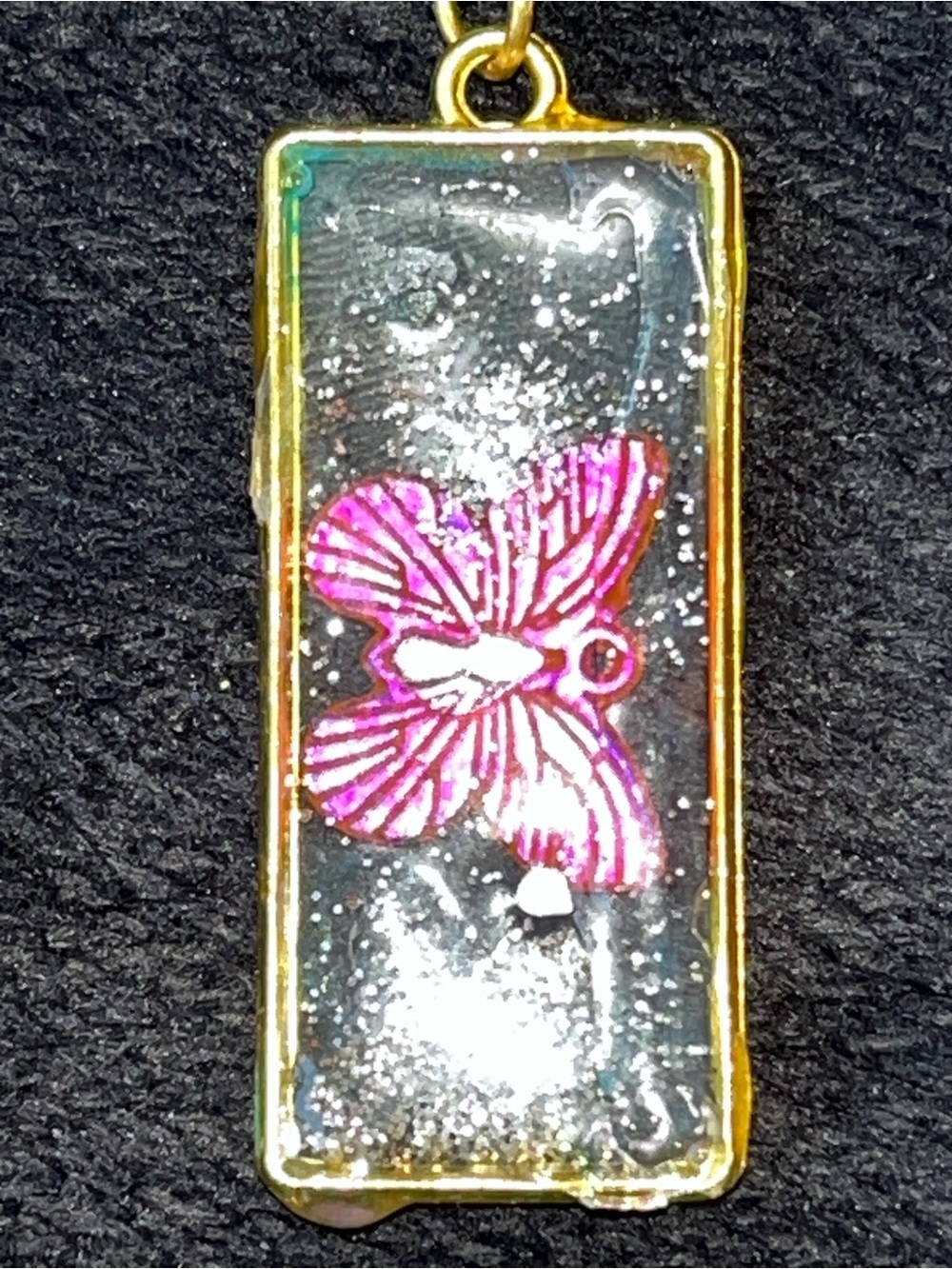 OOAK Handmade Reversible Pink Butterfly Resin Pendant Necklace
